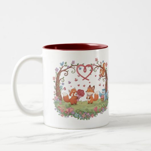 Cute Fox Couple Love Heart Mug Tweekleurige Koffiemok (Links)