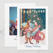 Cute Fox Couple Prettige feestdagen kerstfoto Feestdagenkaart (Voorkant / Achterkant)