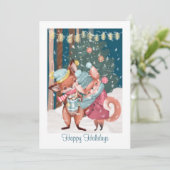 Cute Fox Couple Prettige feestdagen kerstfoto Feestdagenkaart (Staand voorkant)