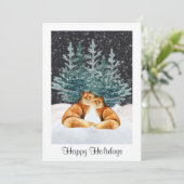 Cute Fox Couple Prettige feestdagen kerstfoto Feestdagenkaart (Staand voorkant)