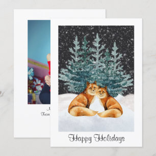 Cute Fox Couple Prettige feestdagen kerstfoto Feestdagenkaart