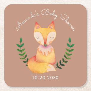 Cute Fox Creature Woodland Theme Baby shower Kartonnen Onderzetters