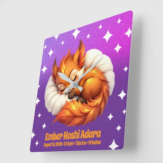 Cute Fox Cub Asleep in Starry Night Sky Natal Vierkante Klok (Hoek)