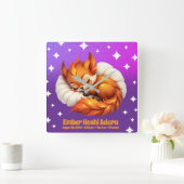 Cute Fox Cub Asleep in Starry Night Sky Natal Vierkante Klok (Huis)