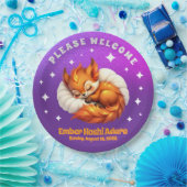 Cute Fox Cub Asleep in Starry Night Sky Papieren Bordje (Feest)