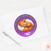 Cute Fox Cub Asleep in Starry Night Sky Ronde Sticker (Envelop)