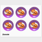 Cute Fox Cub Asleep in Starry Night Sky Ronde Sticker (Vel)