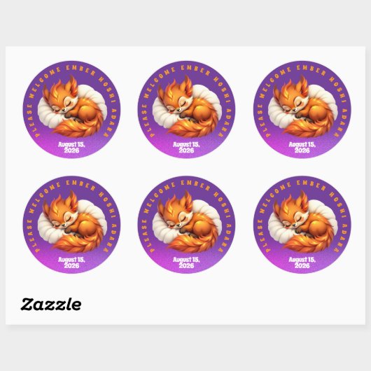 Cute Fox Cub Asleep in Starry Night Sky Ronde Sticker (Vel)