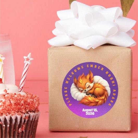 Cute Fox Cub Asleep in Starry Night Sky Ronde Sticker (Feest)