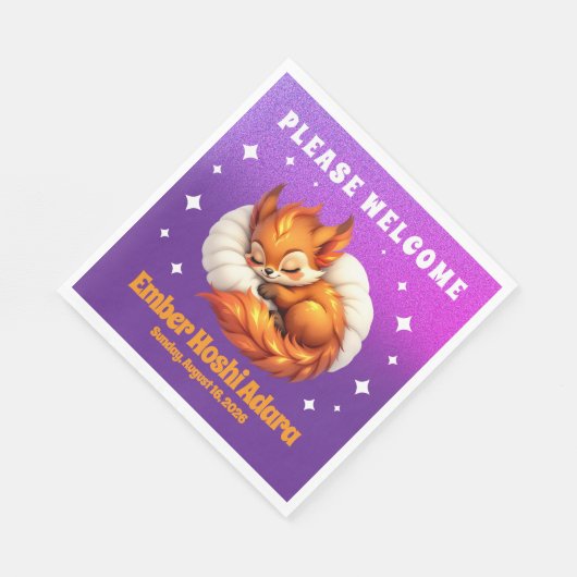 Cute Fox Cub Asleep in Starry Night Sky Servet (Hoek)