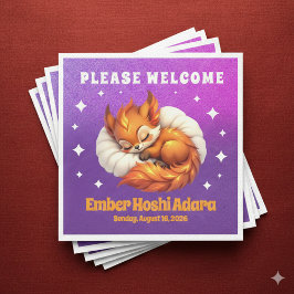 Cute Fox Cub Asleep in Starry Night Sky Servet