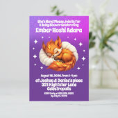 Cute Fox Cub Asleep in Starry Sky Baby Shower Kaart (Staand voorkant)