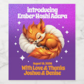 Cute Fox Cub Asleep in Starry Sky Baby Shower Wijn Etiket (Enkel label)