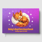 Cute Fox Cub Asleep in Starry Sky Baptism Gastenboek (Voorkant)