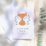 Cute Fox Cub Rustic Woodland Baby shower Hartelijk Bedankkaart<br><div class="desc">Kute dankuwel kaarten voor een fox-themed baby shower. Aan de voorzijde van dit ontwerp bevindt zich een handgetrokken vosskub in groene bladeren met "Dank u" in kleine hoofdletters en hieronder de gegevens van uw baby shower. Voeg een klein handgeschreven bericht in deze kaarten toe om deze dankjewel echt persoonlijk te...</div>