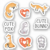 Cute Fox Cute Bunny Love Stickers (Voorkant)