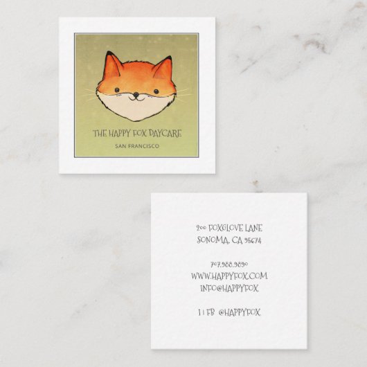 Cute Fox Daycare Vierkante Visitekaartje (Voorkant / Achterkant)