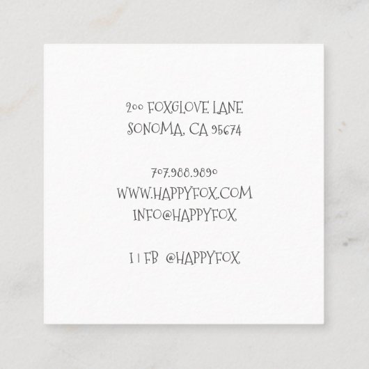 Cute Fox Daycare Vierkante Visitekaartje (Achterkant)