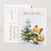 Cute fox decorating a small Christmas tree,  Briefkaart (Voorkant / Achterkant)