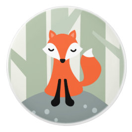 Cute fox die op bossteen zit keramische knop