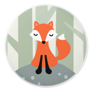 Cute fox die op bossteen zit keramische knop