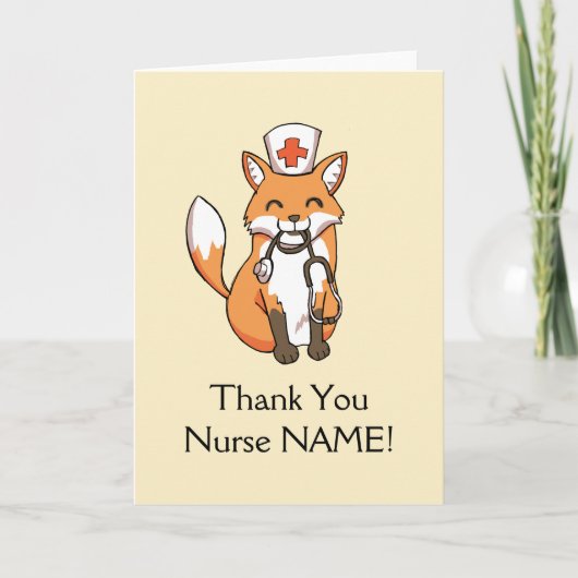 Cute Fox Drawing Thank You Card for Nurse Template Bedankkaart (Voorkant)