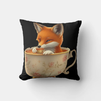 Cute fox drinking tea kussen