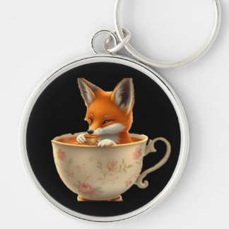 Cute Fox Drinking Tea on Groomsmen Gift Sleutelhanger