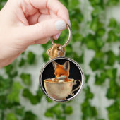 Cute Fox Drinking Tea on Keychain (Hand)