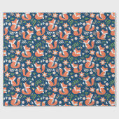 Cute Fox en Floral Wrapping Paper Cadeaupapier (Vlak)