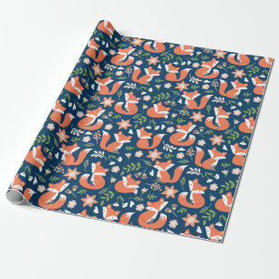 Cute Fox en Floral Wrapping Paper Cadeaupapier
