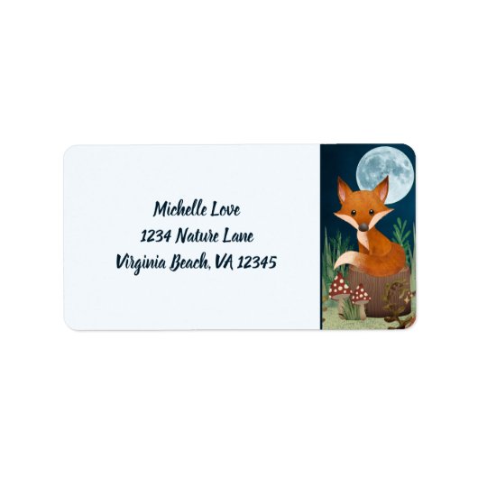 Cute Fox en Full Moon Woodland Address Etiket (Voorkant)