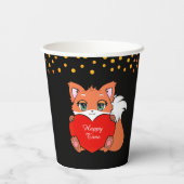Cute Fox en Golden Confetti op zwart Papieren Bekers (Achterkant)