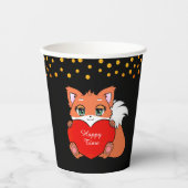 Cute Fox en Golden Confetti op zwart Papieren Bekers (Voorkant)
