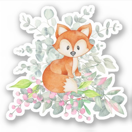 Cute Fox en Greenery Sticker (Voorkant)