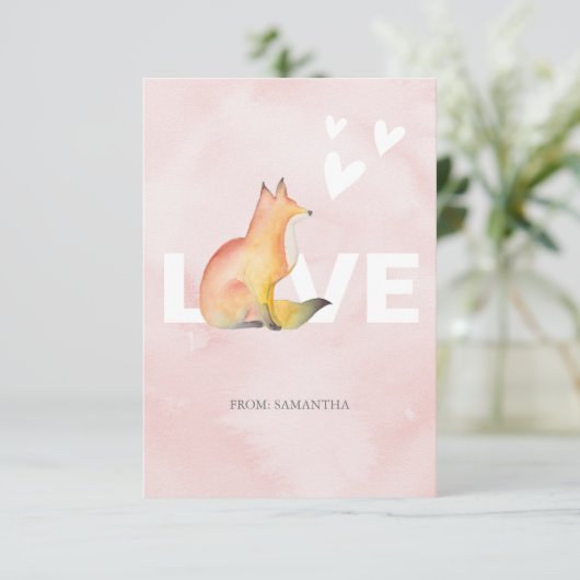 Cute Fox en Hearts Classroom Valentijn Card (Staand voorkant)