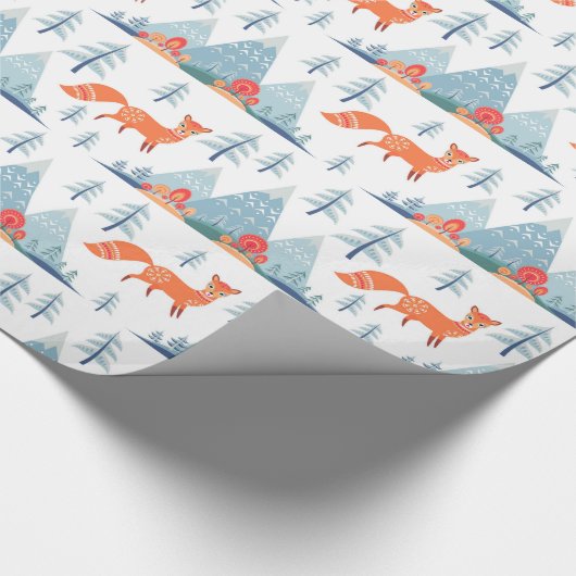Cute Fox en Mountains Pattern Illustration Cadeaupapier (Hoek)