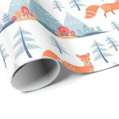 Cute Fox en Mountains Pattern Illustration Cadeaupapier (Rol Hoek)