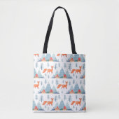 Cute Fox en Mountains Pattern Illustration Tote Bag (Voorkant)