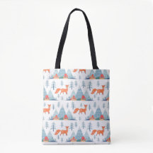 Cute Fox en Mountains Pattern Illustration