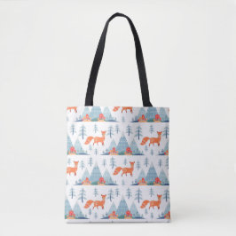 Cute Fox en Mountains Pattern Illustration Tote Bag