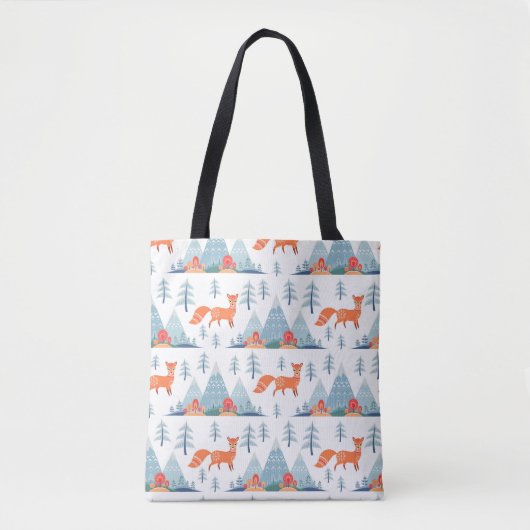 Cute Fox en Mountains Pattern Illustration Tote Bag (Voorkant)