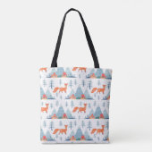 Cute Fox en Mountains Pattern Illustration Tote Bag (Achterkant)