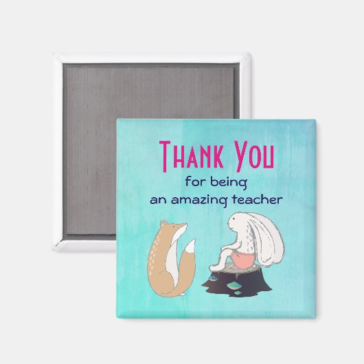 Cute Fox en Rabbit Teacher Appreciation Magneet (Voorkant / Achterkant)