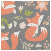 Cute Fox en Rustic Floral Fabric Stof (Close Up)