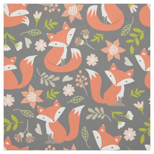 Cute Fox en Rustic Floral Fabric Stof (Swatch)