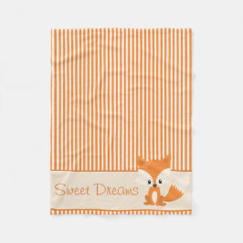 Cute Fox en Sinaasappel & Tan Stripes | Gepersonal Fleece Deken