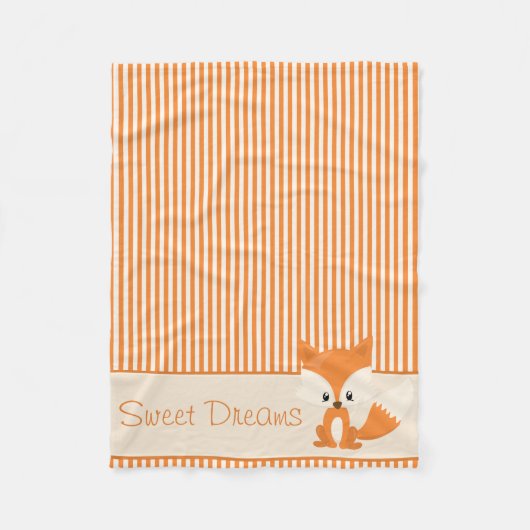 Cute Fox en Sinaasappel & Tan Stripes | Gepersonal Fleece Deken (Voorkant)