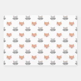 Cute fox en wasbeerpatroon. Houtlanddieren Inpakpapier Vel