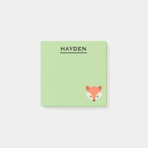 Cute Fox Face on Green Personalized Post-it® Notes